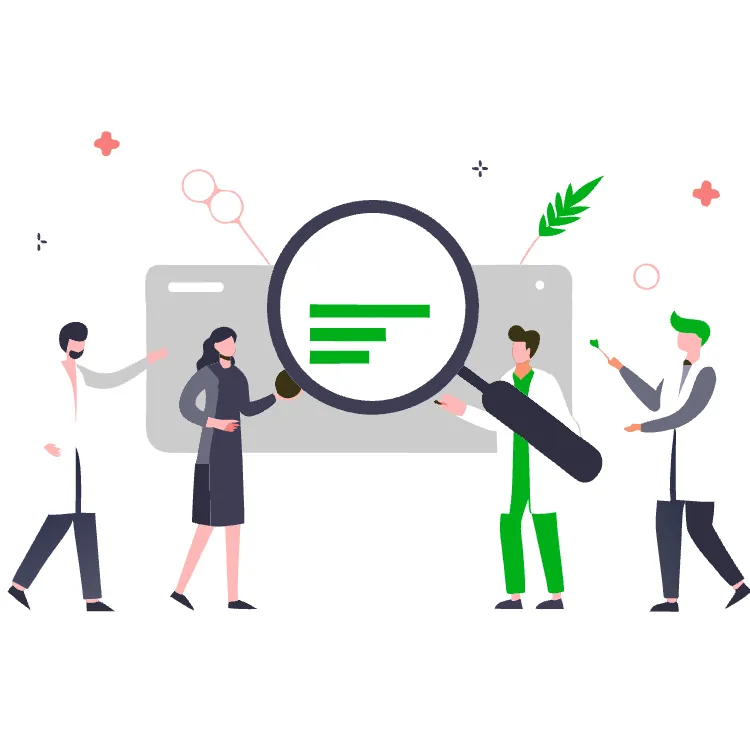 Científicos haciendo análisis sobre tarjetas