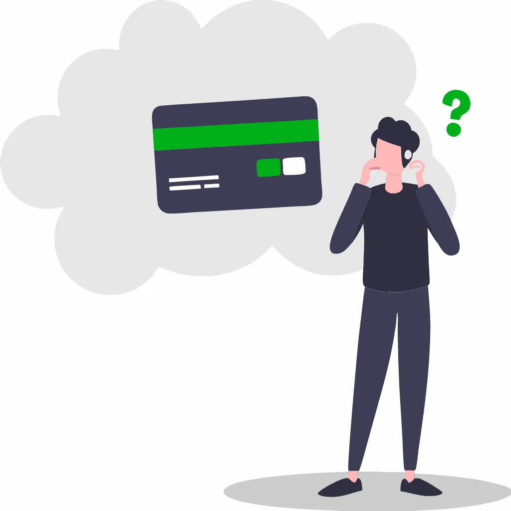 Persona pensando en una tarjeta de credito
