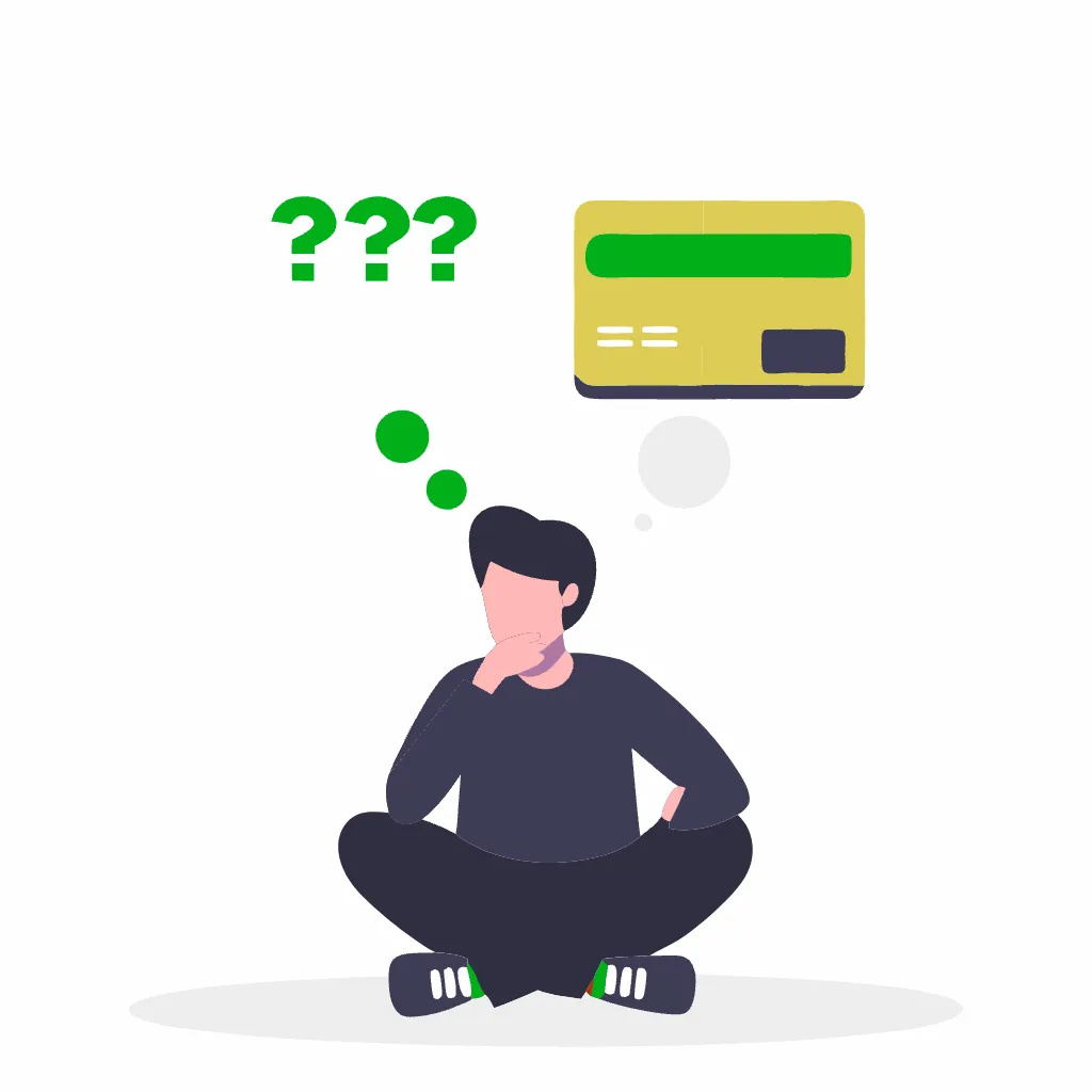 Persona pensando sobre una tarjeta de debito